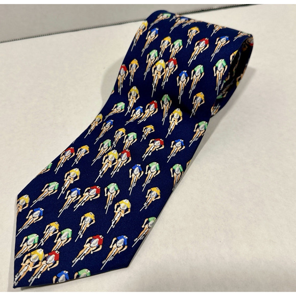 Alynn Bike Racing Cycling Cyclists 100% Silk Navy Blue Necktie Tie 3.25" x 57" - Picture 1 of 7